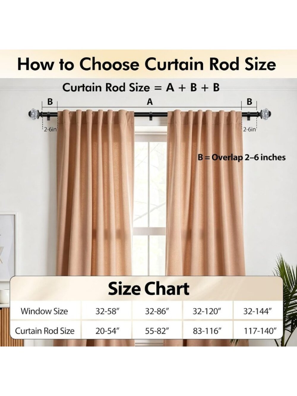 Adjustable Black Curtain Rods 32-58 Inch, 2 Pack Drapery Rods for Windows - Picture 8 of 8